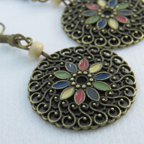 Anthropologie Beaded Flower Pendant Earrings - Picture 3 of 4